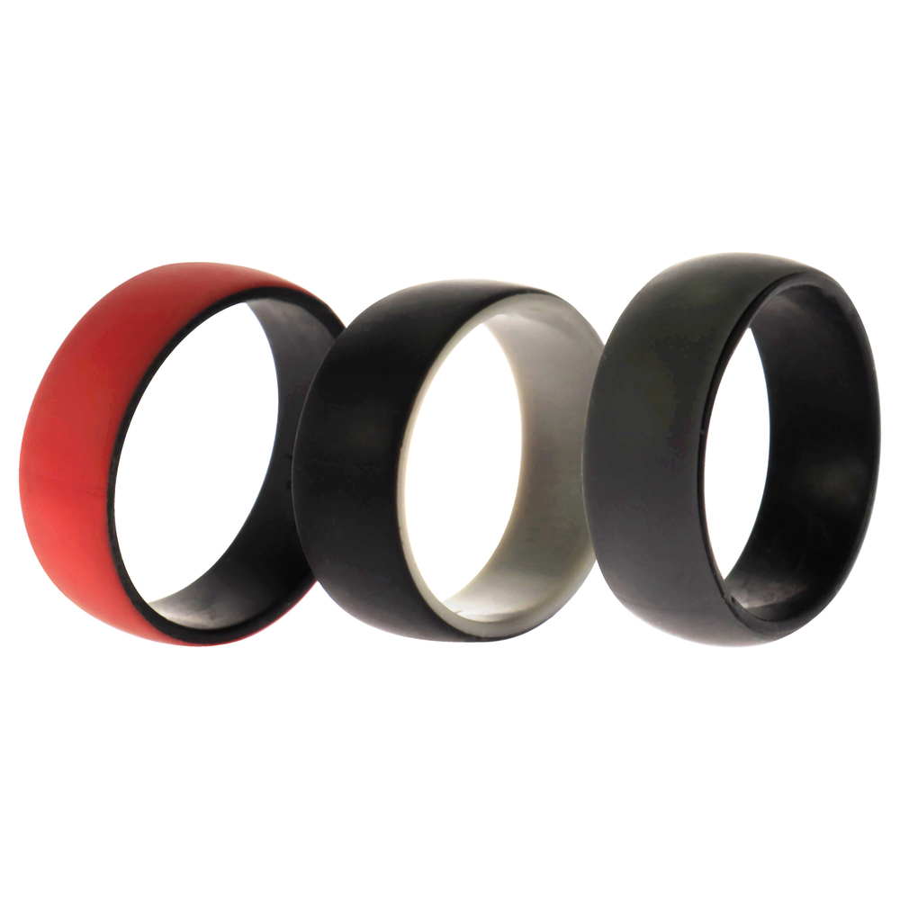 Silicone Wedding 2Layer Dome Ring Set - Black-Red by ROQ for Men - 3 x 13
